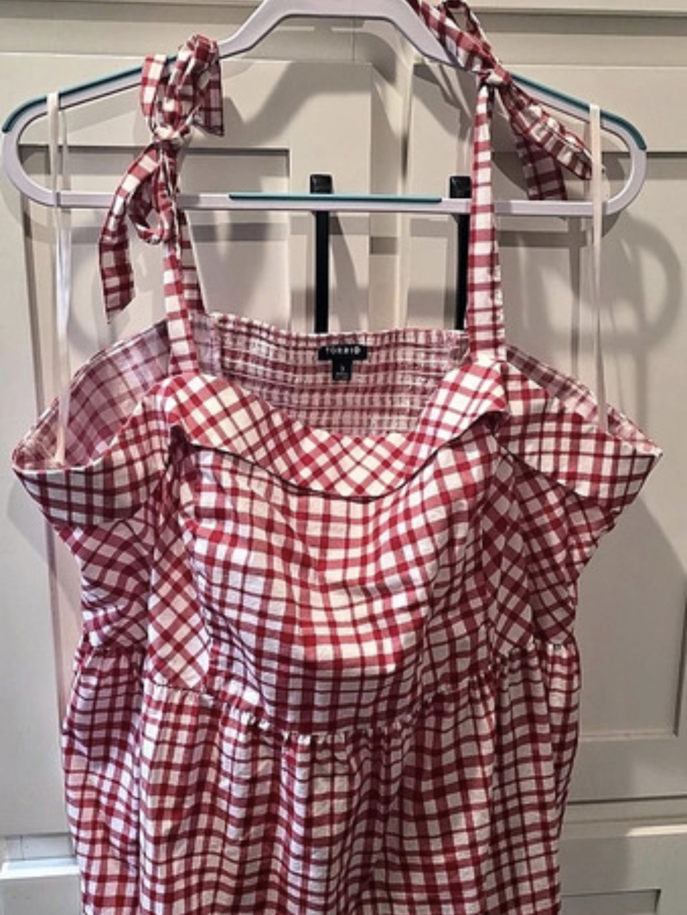 TORRID Gingham Smocked Top in Red & White Size 3